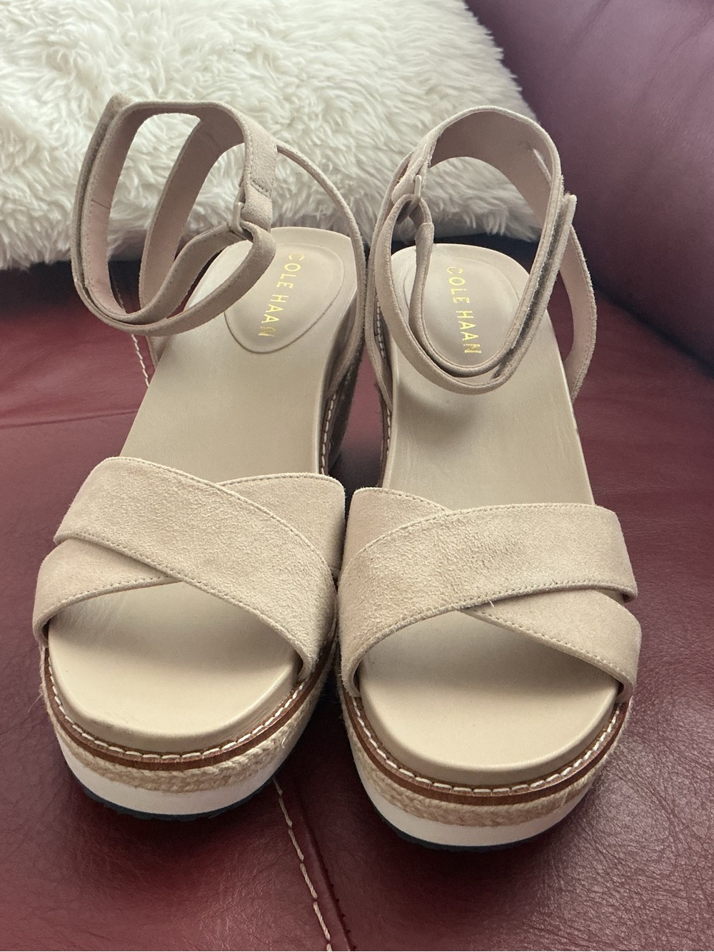 Cole Haan Women's Beige Suede Platform Sandals Size 8B